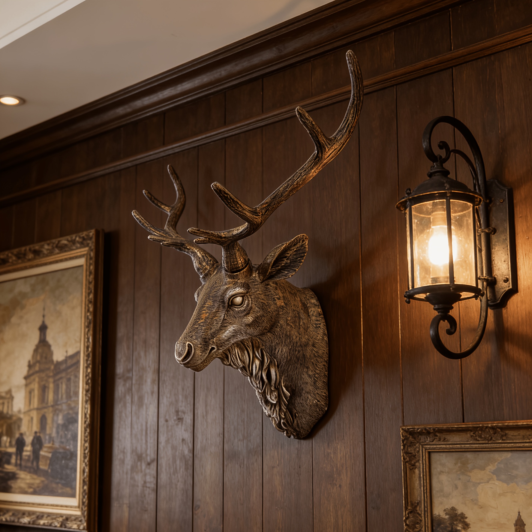 TEMU Vintage Handmade Deer Head Three-dimensional Wall Hanging Resin Ornament, Art Wall Decor For Living Room And Entryway, Outdoor Three-dimensional