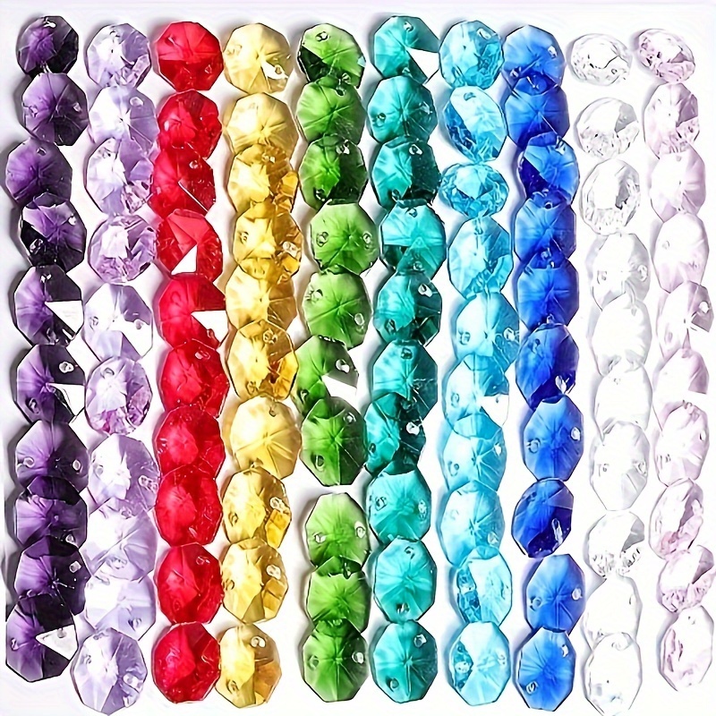 

100-piece 14mm Multicolor Crystal Octagon Beads - Glass Prism Suncatchers For Wedding & Home Decor, Diy Jewelry Supplies