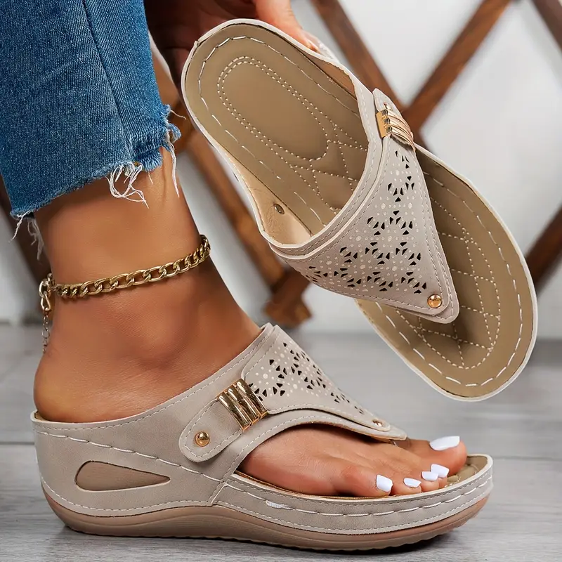 1pc womens light blue wedge sandals heel platform summer shoes with hollow out toe slip on casual fashion footwear Product details 7
