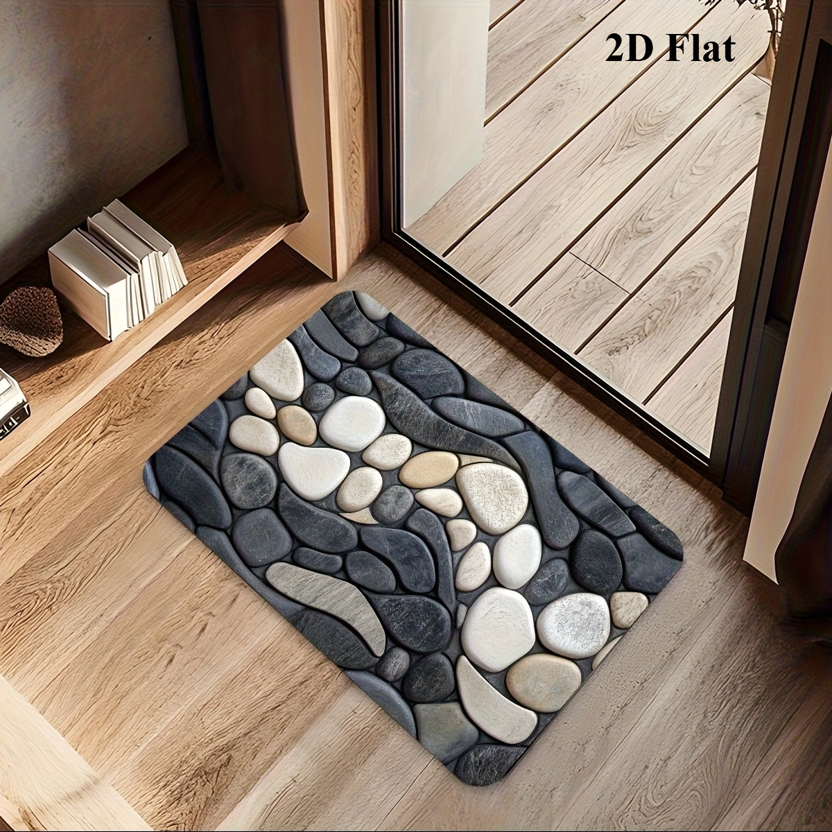 TEMU 2d Flat, 2d Flat 1-piece Natural Stone Texture Non-slip Bath Mat, Abstract Pebble , Quick-absorbing And Fast-drying Floor Mat, Durable Doormat,