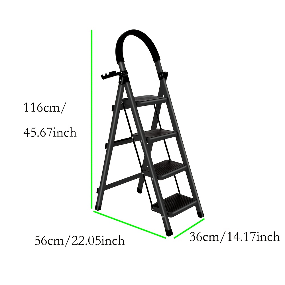 4-step Ladder, Ladder, Household Ladder, Small Non-slip Step Ladder, Suitable For Home And Office Use, Weight Capacity 150 Kg, Black