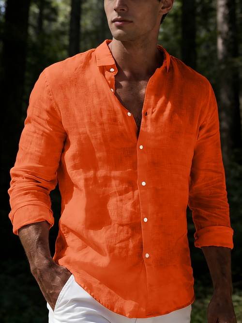 mens solid color lapel button long sleeve shirt soft breathable island versatile for daily texture casual stylish outfit multiple colors ideal gift for boyfriend husband