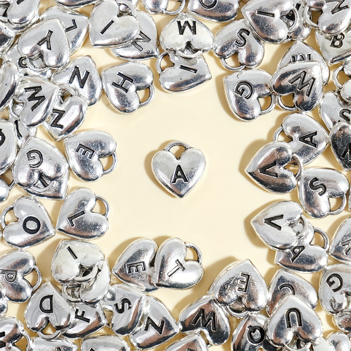 

50pcs Mixed Alloy Metal Texture Love Letter Pendant Romantic Heart Shape Charms For Diy Handmade Bracelet Necklace Making Supplies