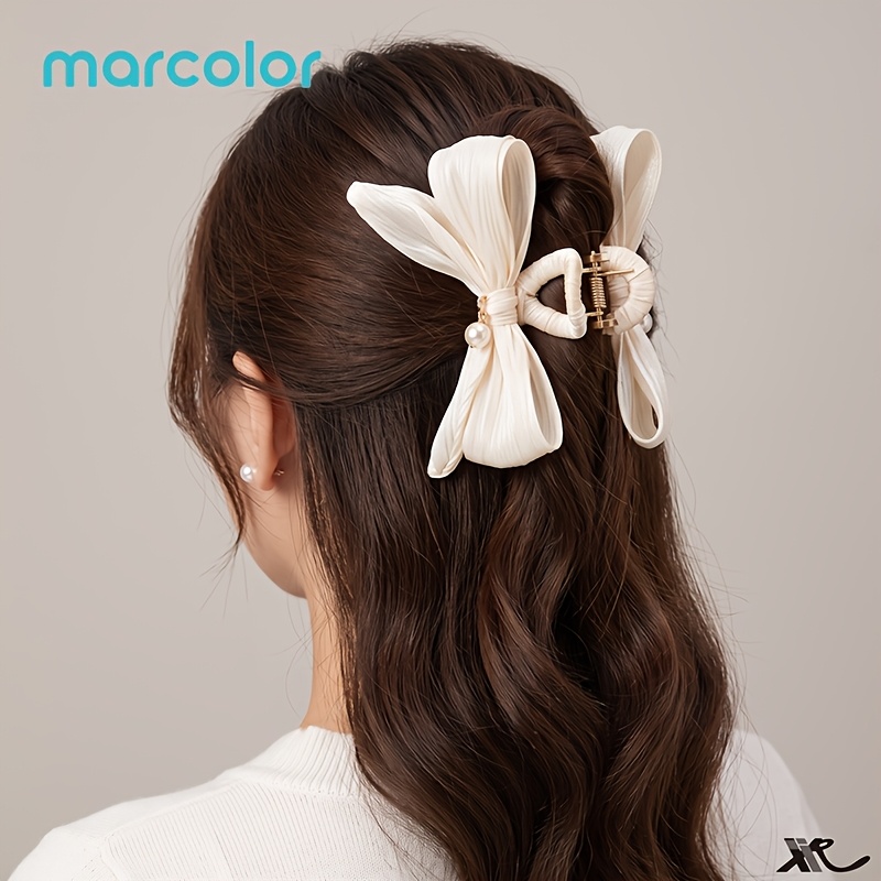 TEMU Pince à cheveux Marcolor en de chiffon beige avec nœud, 11 cm/4,33 po, pince à cheveux légère, accessoire de coiffure tendance pour femme pour