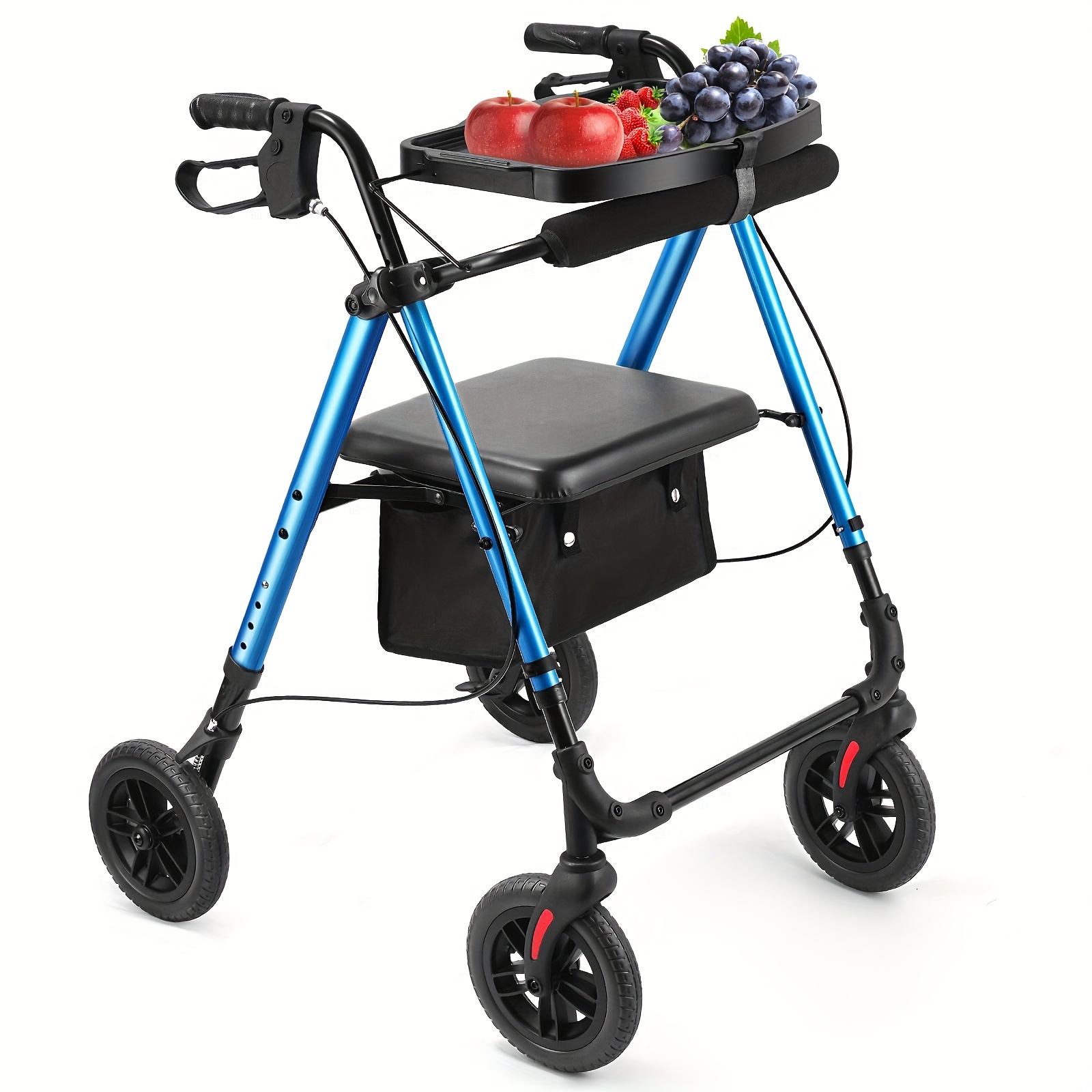 

Rollator Walker With 8" , Walker With Tray, Padded Seat & Backrest, Under-seat Basket For Seniors