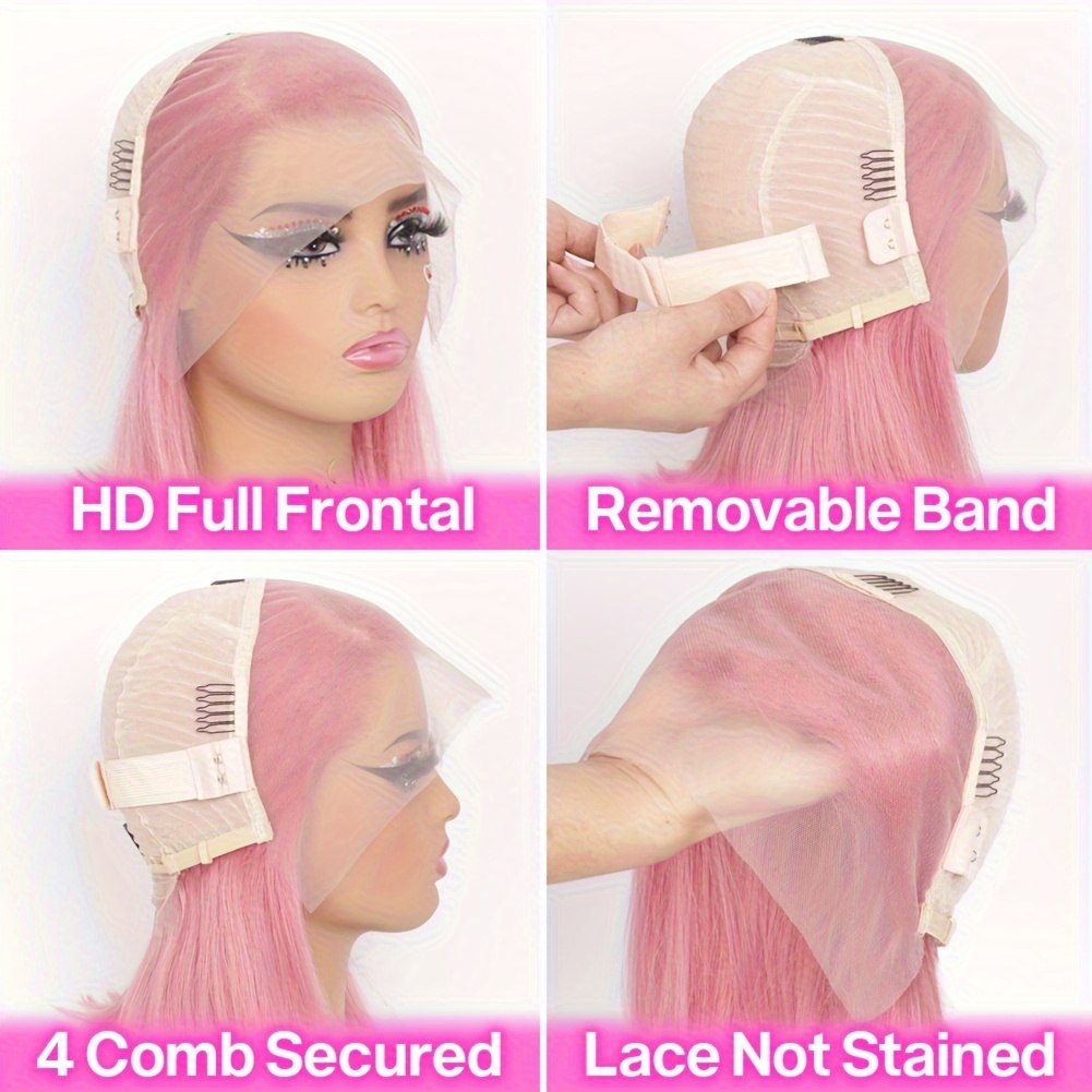 200 Density Pink Wig Human Hair Rose Temu