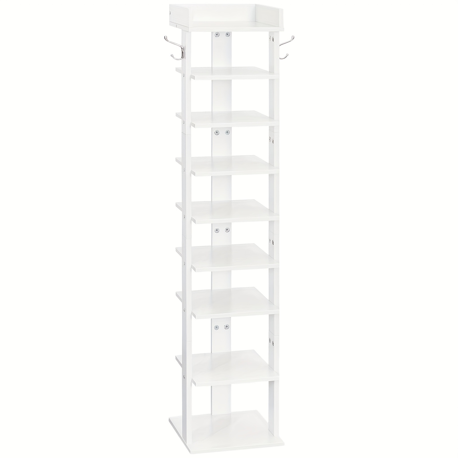 Shoe Rack, Vertical Shoe Storage, 9-layer Shoe Cabinet, Narrow Shoe Stand With Fence And Hooks, Space-, For Hallway, Living Room, Bedroom, White