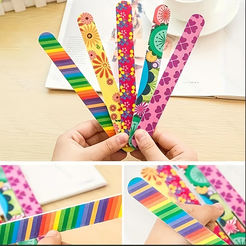 TEMU 6pcs Of Double-sided Colored Floral Pattern Polished Nail File For Nail Art And Manicure