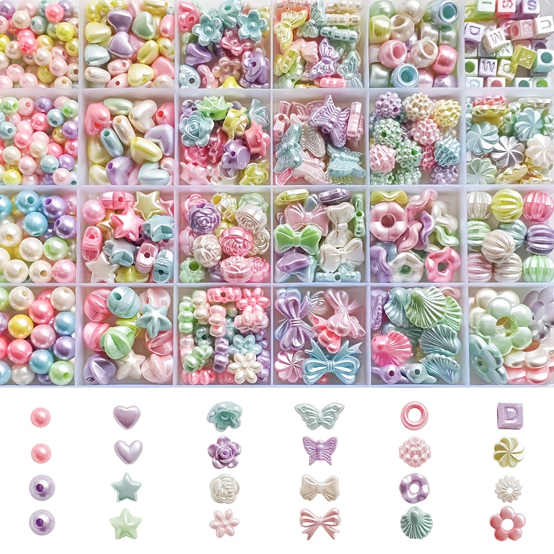TEMU Kit de 24 grilles de perles bohèmes à fleurs et de perles acryliques, avec divers styles de perles colorées et de perles libres, utilisé pour la