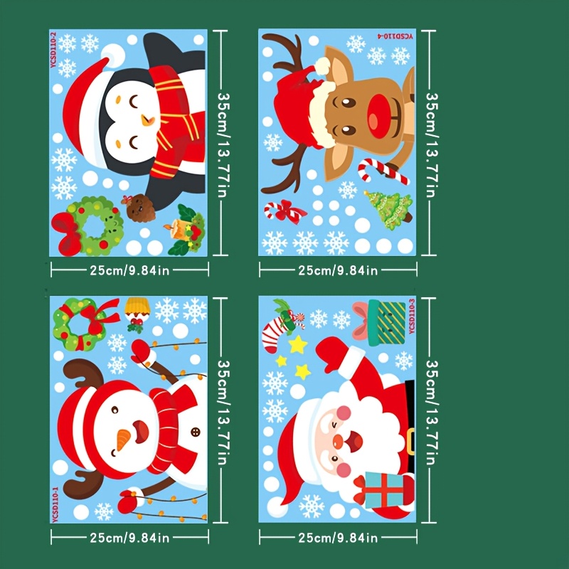 TEMU 4pcs, Santa Claus, Snowman, Reindeer, And Penguin Patterns - Pvc Electrostatic Adsorption Home, Office, And Party Decoration Stickers - Reusable