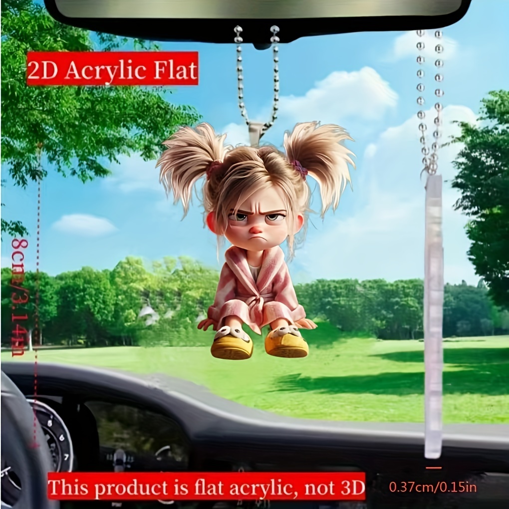 

2d Acrylic Flat Hanging Decoration: A Frowning Little Girl, Suitable For Car Mirrors, Home & Kitchen, Bags, And Keychains - Ideal For Gifts