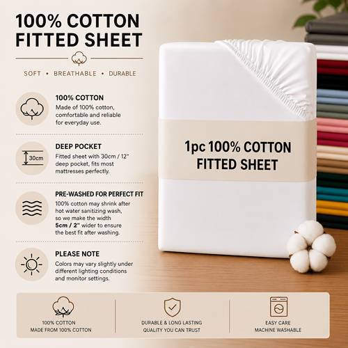 2026 new model easy to cotton solid color fitted sheet soft and comfortable simple and luxurious suitable for height 30 81inch fits all bed types machine washable anti pilling and fade resistant