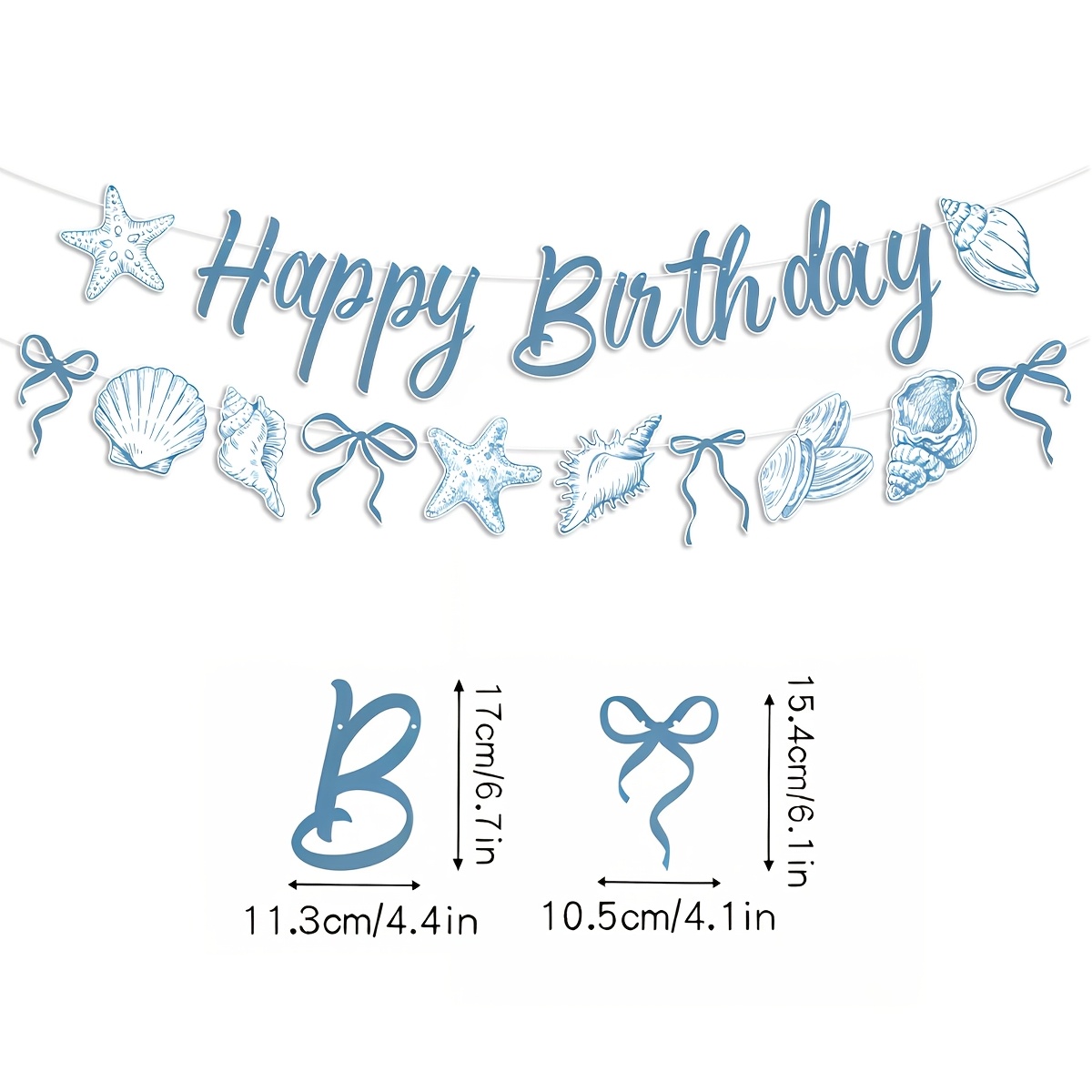 TEMU Coastal Seashell Themed Happy Birthday Banner, Paper Seashell Starfish Bow Hanging Decor, 6.7in For Beach Nautical Themed Birthday Party Decor