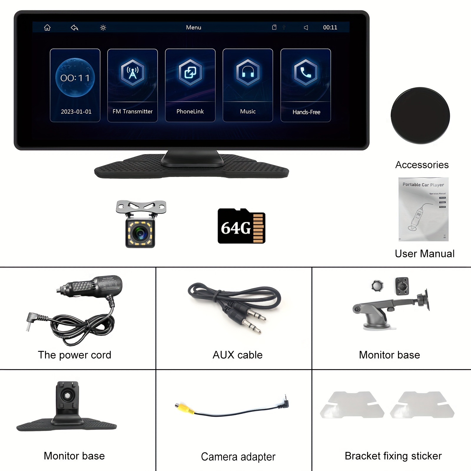 Image of Nhopeew Portable Smart Player Car Stereo With Wireless Carplayer& For .26'' Screen Fm Radio Plug-and-play With Rear Camera& 64gb Tf Card (optional)