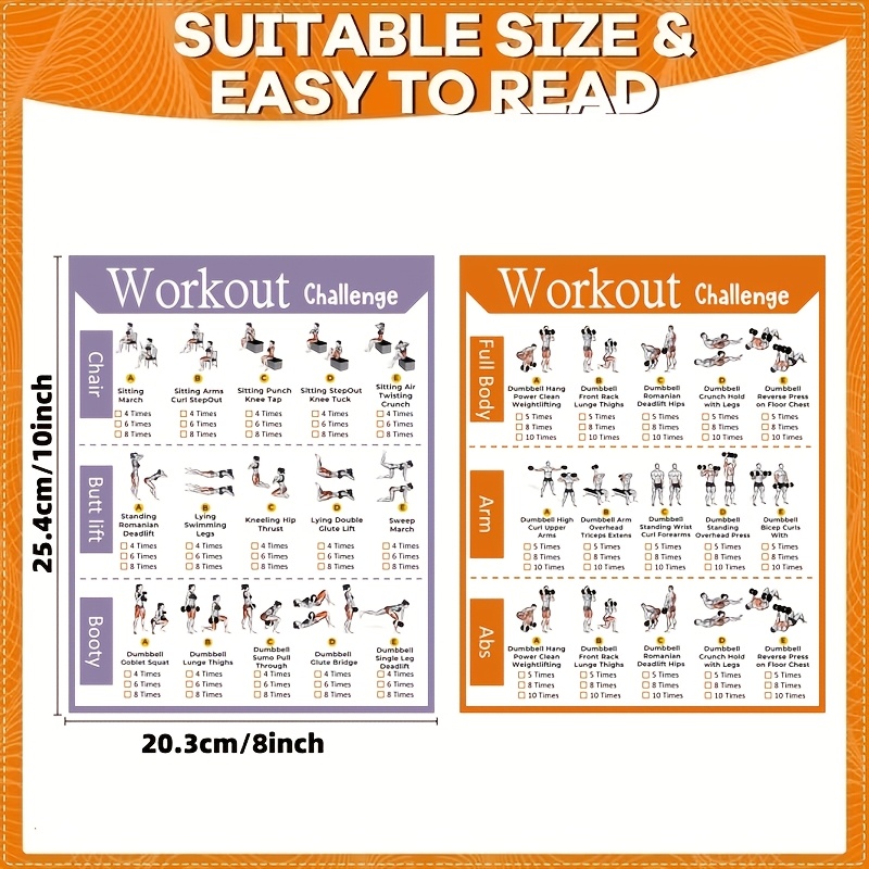 TEMU Set poster per sfida fitness - Piano per palestra domestica, sedia, sollevamento fianchi, allenamento per i fianchi, allenamento completo del
