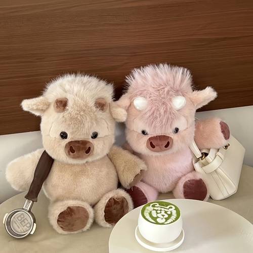 cute cattle plush toy soft the running scottish fluffy cow fluffy animal doll doll home decoration gift for girls birthday cartoon