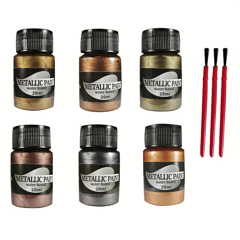 Image of 6 Colors Metallic Paint Metallic Acrylic Paint Set, Suitable For Professional Artists, Beginners To Paint On Rocks Crafts Canvas Wood Fabrics Leather Glass, Colorful, Colorful, Non-fading, 20ml/bottle