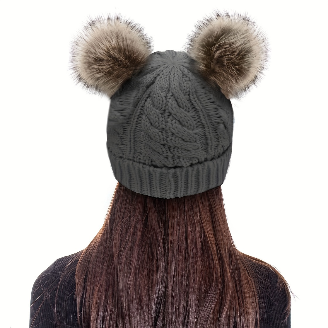 women beanie hat pom pom beanie fleece lined winter hat grey 