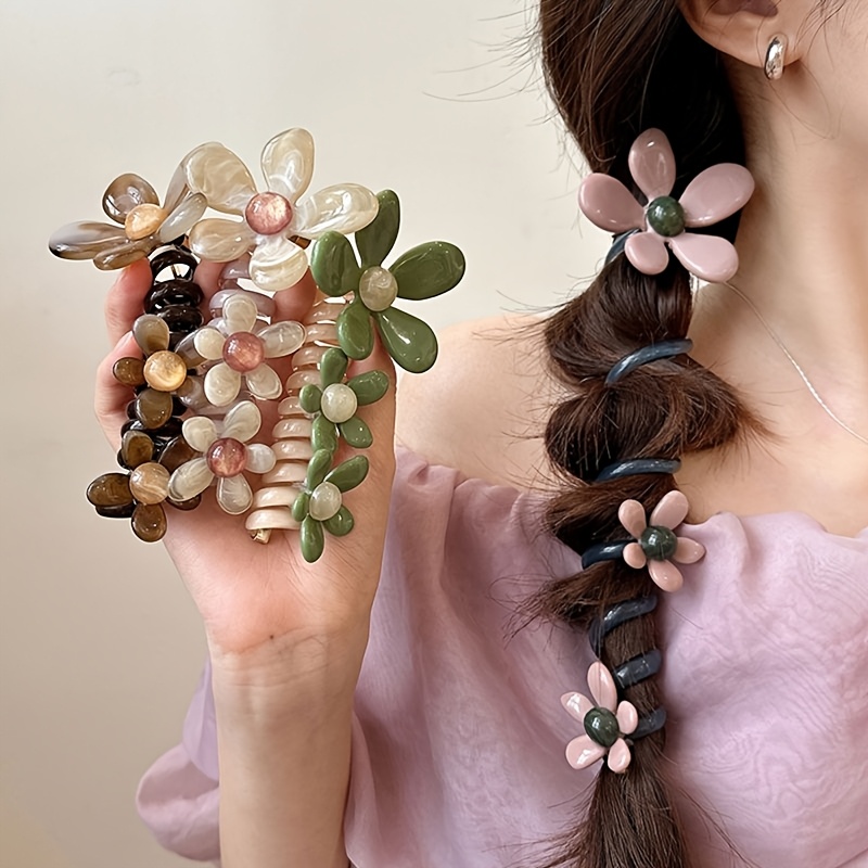 

6pcs Bohemian Floral Hair Scrunchies Set, Elegant Plastic Hair Accessories With Color Matching Flowers, Braided Hair For Girls, Perfect Valentine's Day Gift