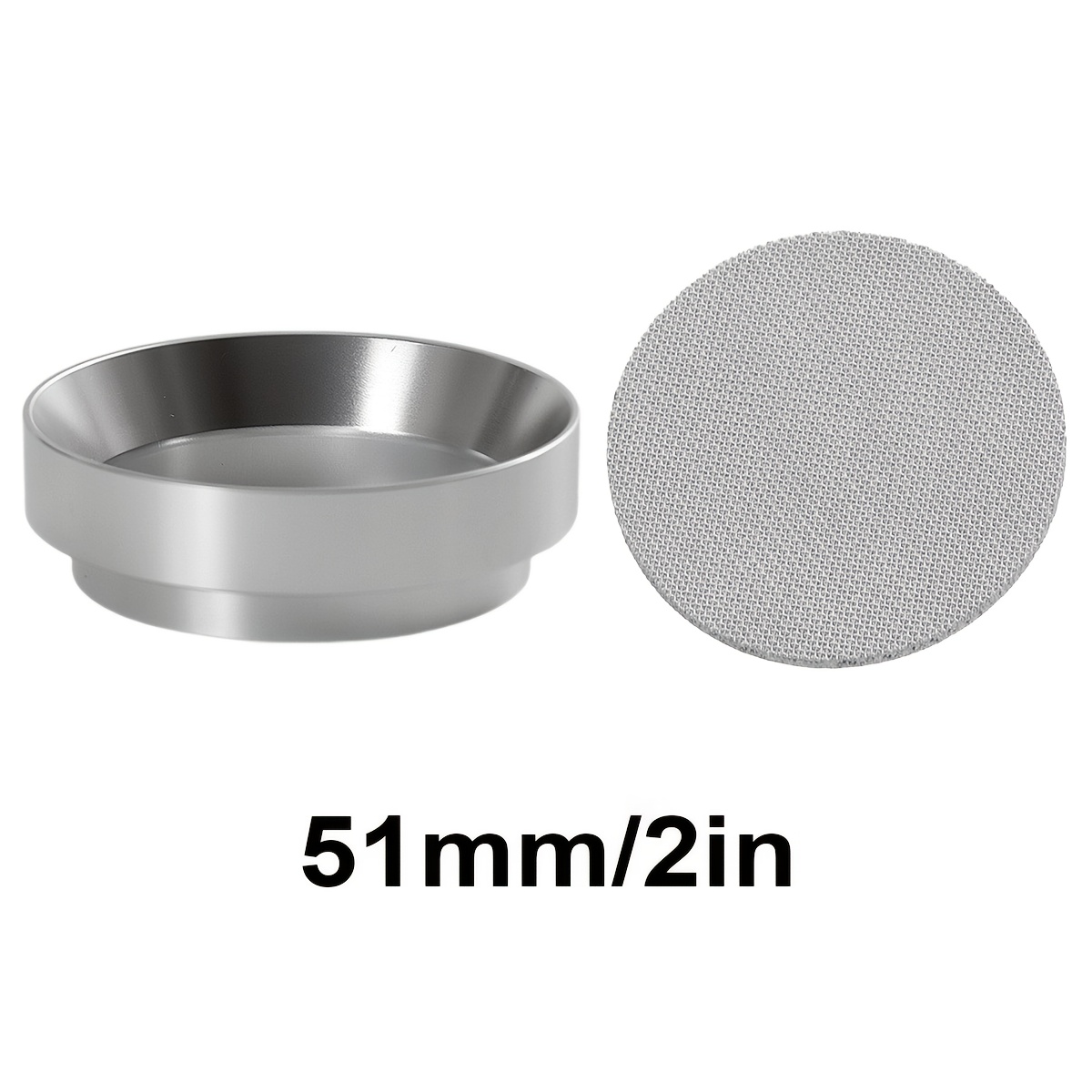 TEMU 2pcs Coffee Bottomless Portafilter Accessory Set - 58mm/53mm/51mm Aluminum Dosing Ring & Stainless Steel Espresso Puck Screen, Coffee Filter
