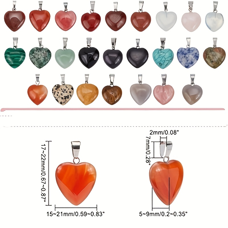 24pcs Heart-Shaped Stone Pendant Set, Love Quartz Gemstone Gift