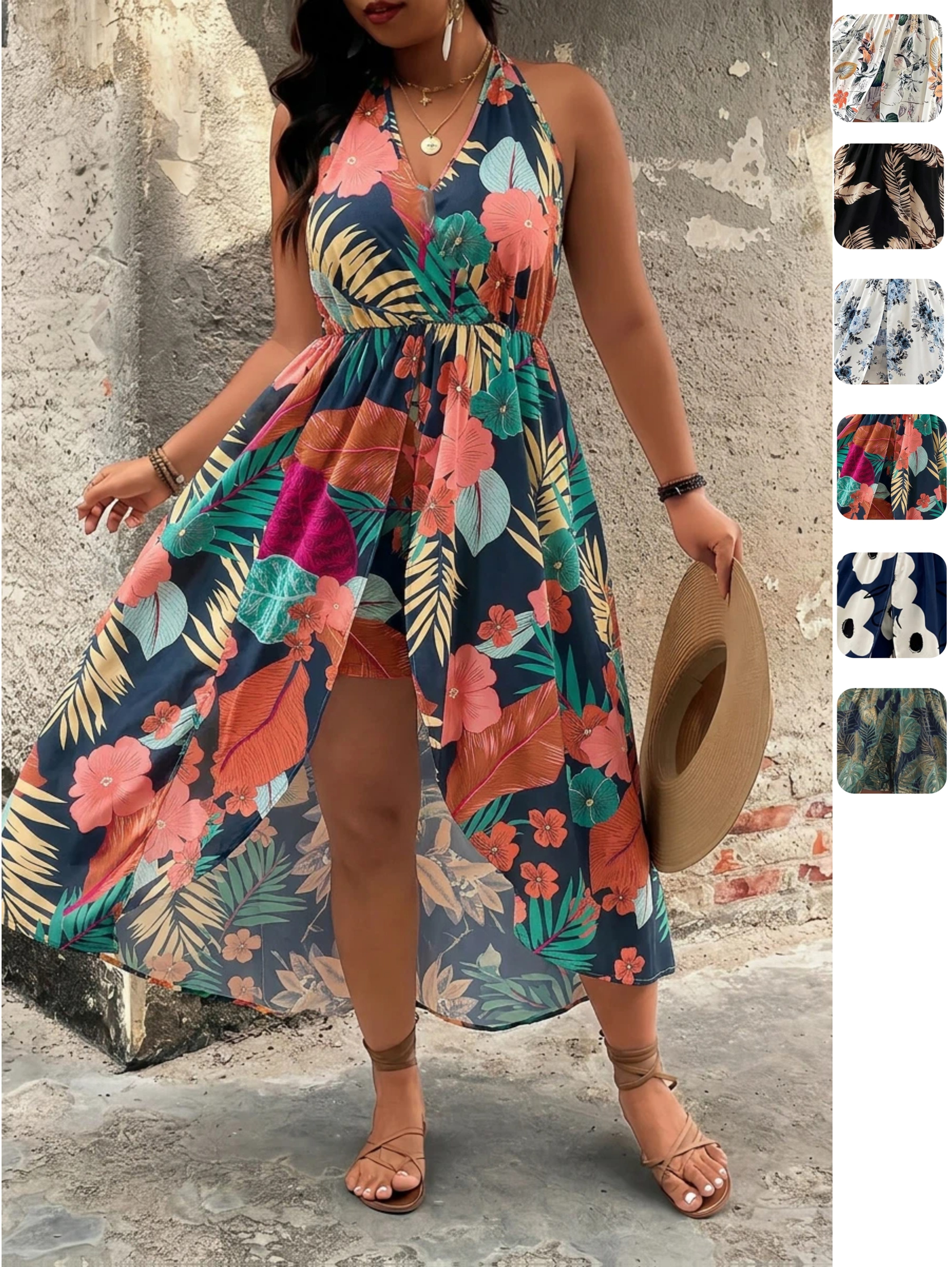 casual dress with shorts underneath Plus Size Women'S *-Neck Long Two Piece Set * Beach Style Dress Set Jlfkng Mens Relaxed Fit summer dress with shorts underneath The 4505 Active Run Colors:Rojo Left Slit