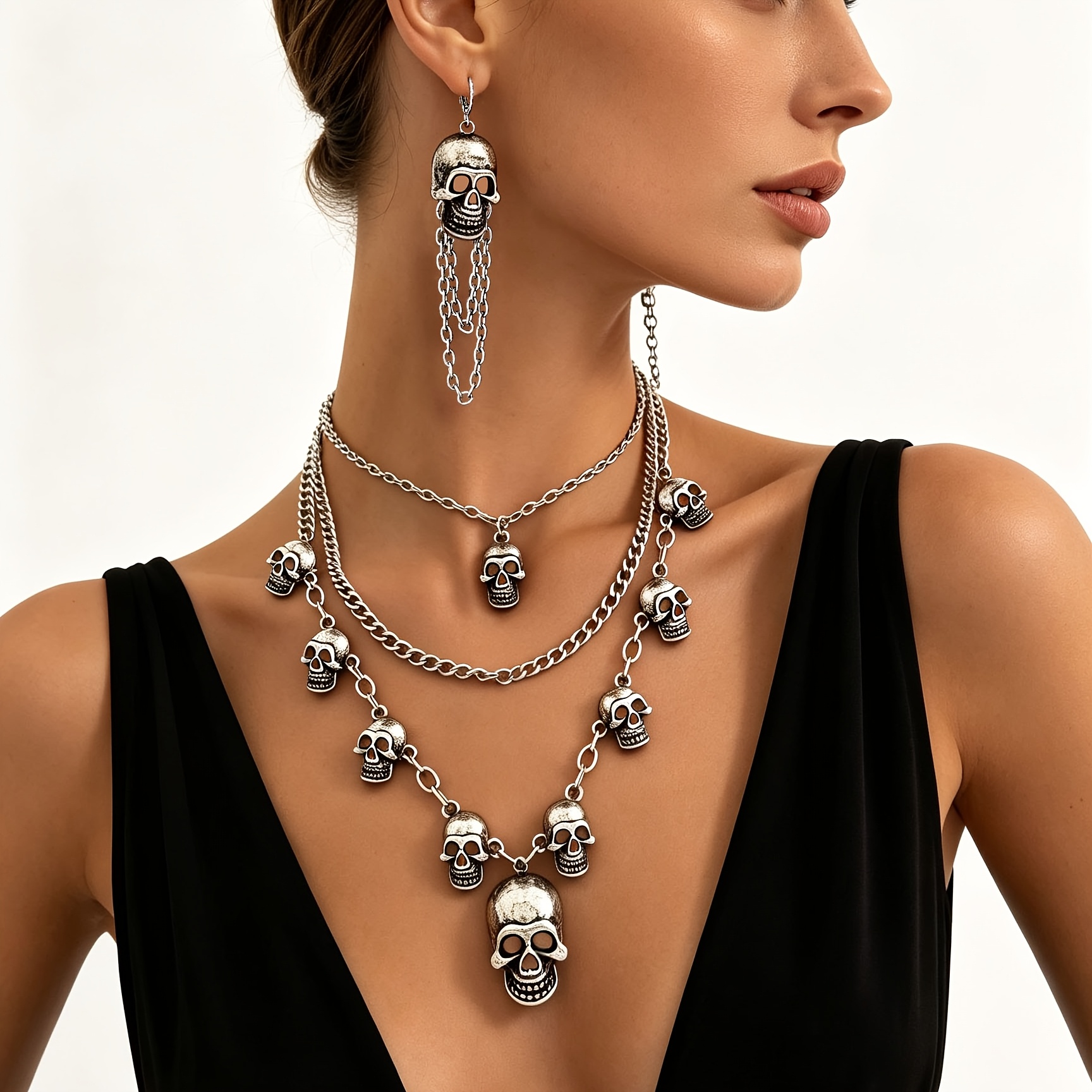 2pcs Women's Stackable Necklace and Earrings Set, Vintage Style