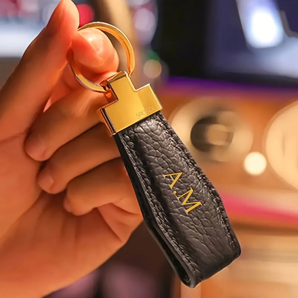Image of Personalized Initial Keychain, Luxury Faux Leather Car Keychain, Customized Name Keychain, Men And Women's Fashion Accessory, Single, Decorative, Hook Design, Perfect For Birthday Gifts