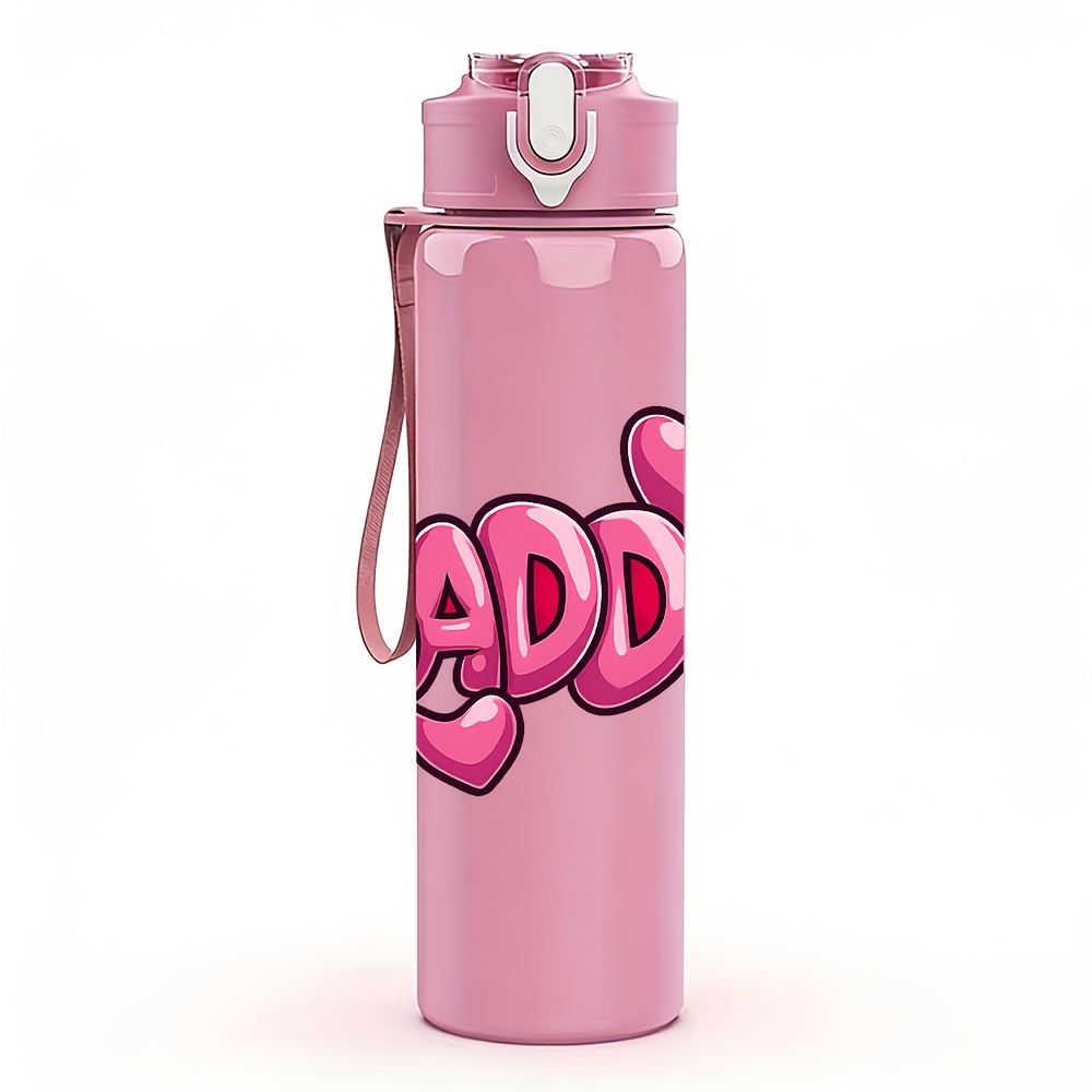 TEMU 1pc Baddie Retro Trendy Text Print, 750ml/26oz Colored Plastic Sports Water Bottle, Travel Cup, Cute Printed Design, Leak-proof With Pop-up Lid,
