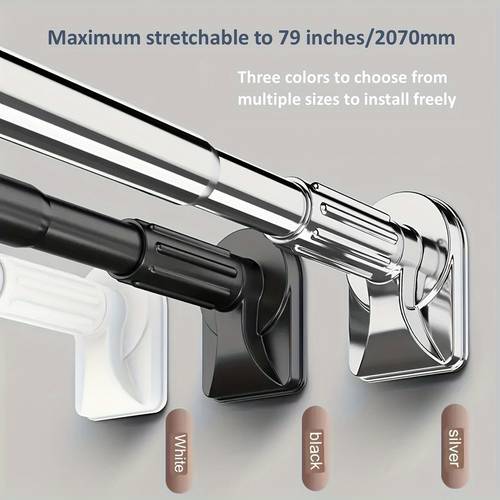 1 functional adjustable tension rod no drilling required suitable for such as shower curtains wardrobes etc durable material with plastic base silvery black white