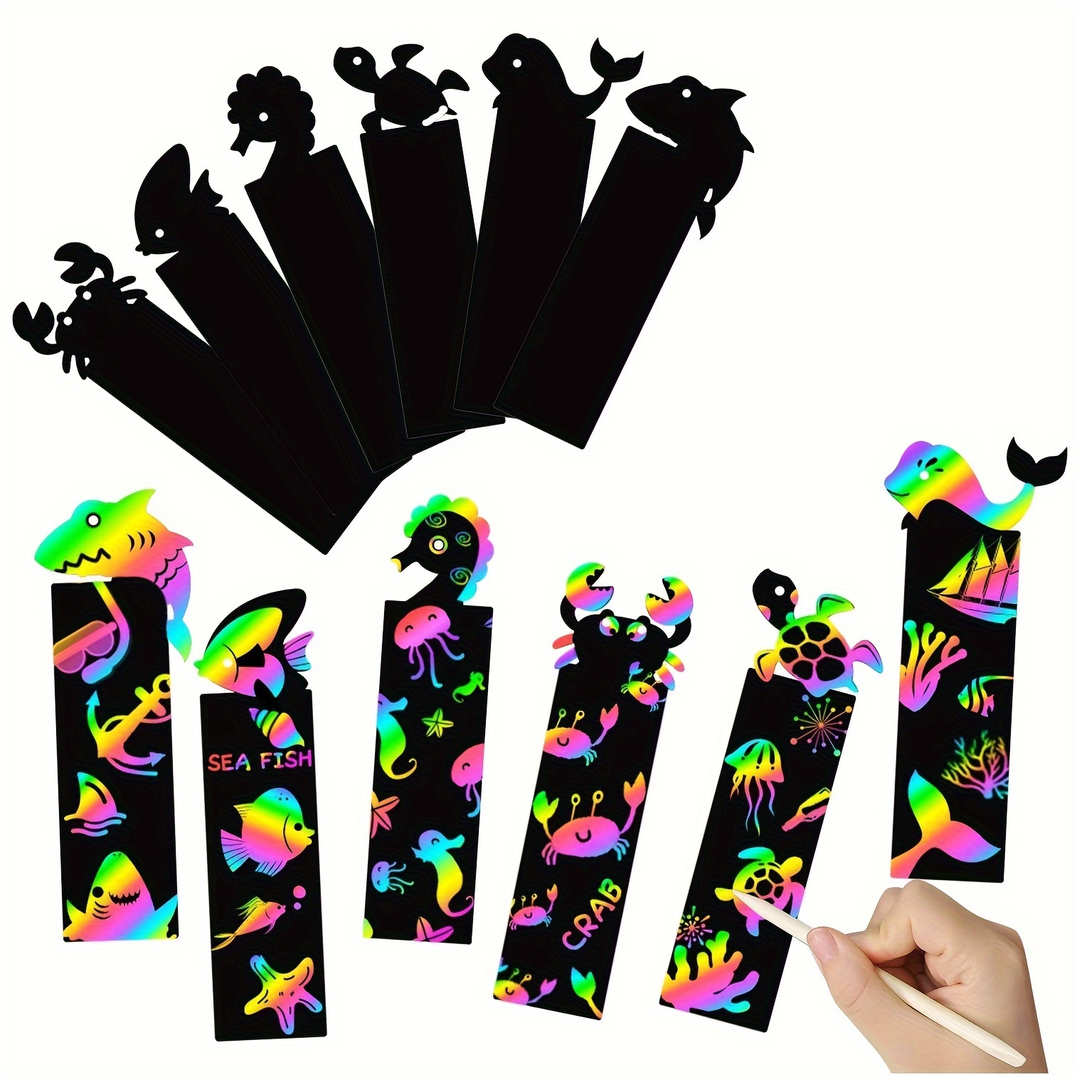 

Ocean Wonders Scratch Art Bookmarks Kit - 48pcs Sea Creatures With Styluses & Colorful Ribbons, Diy Craft Set For School, Home, Travel Fun - Perfect For Halloween, Christmas, Easter, Birthday Gifts