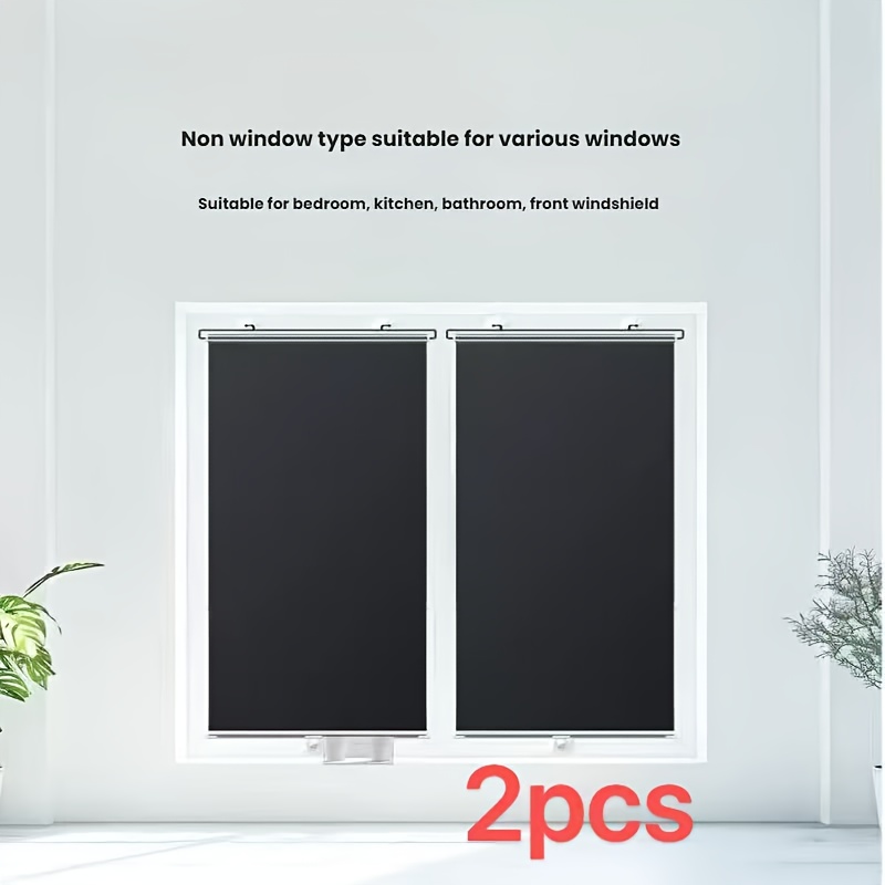 2pcs Window Balcony Office Sunshade Heat Insulation Roller Shades Full Blackout No-Drill Suction Cup Retractable Car