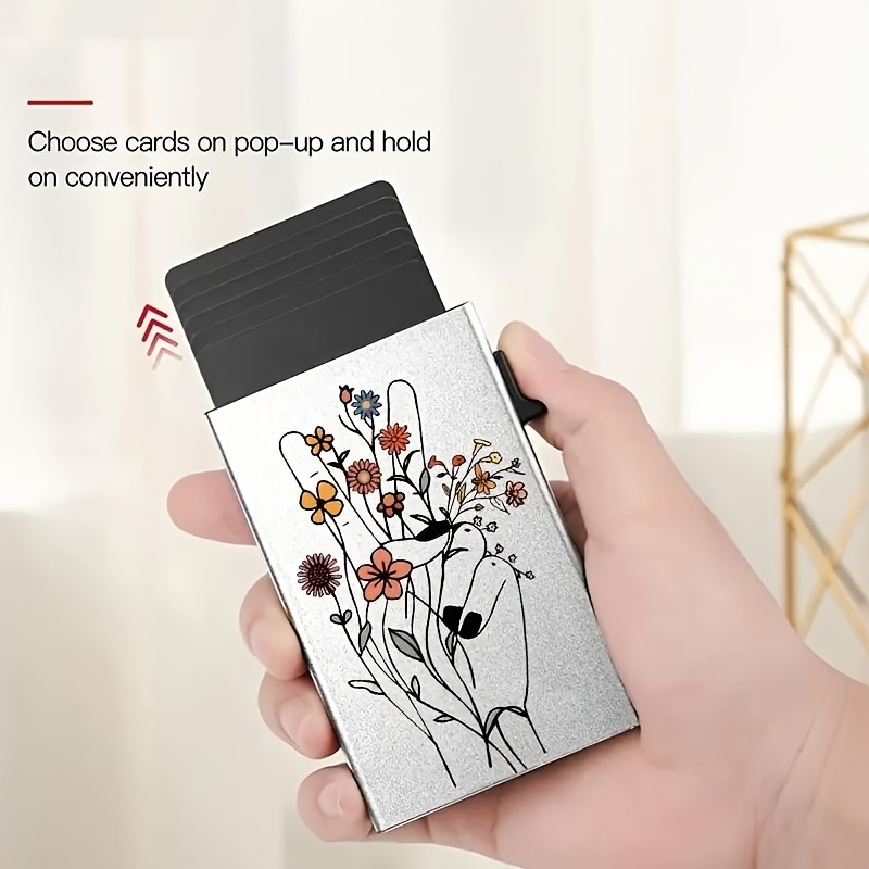 TEMU Women's Rfid Blocking Credit Card Case, Disorderly Flower Cluster, State, Slim, Stylish, Classic And Out Design Suitable For Daily For Shopping