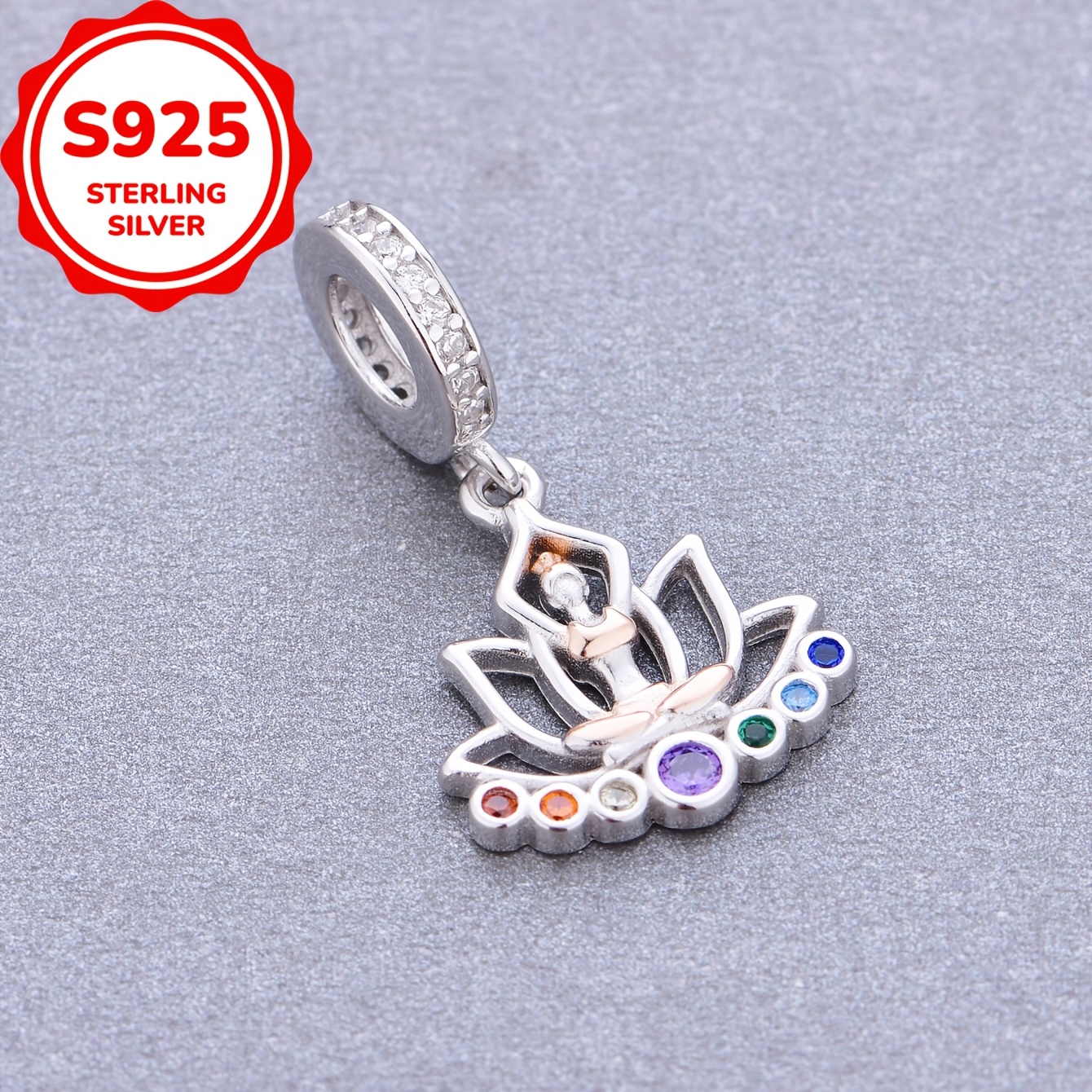 Plata Esterlina Pendiente de Trono de Loto de Yoga