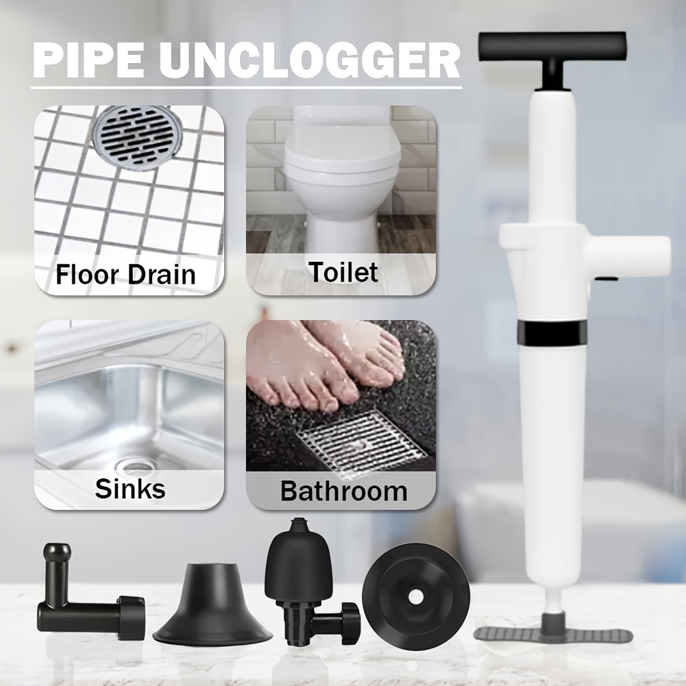 Powerful Drain Pipe Jetter Kit with 5 Nozzle Sizes and Pressure Gauge, No Electricity Required, for Stubborn Toilet/Sink/Shower Clogs, Heavy-Duty Durable ABS Tool