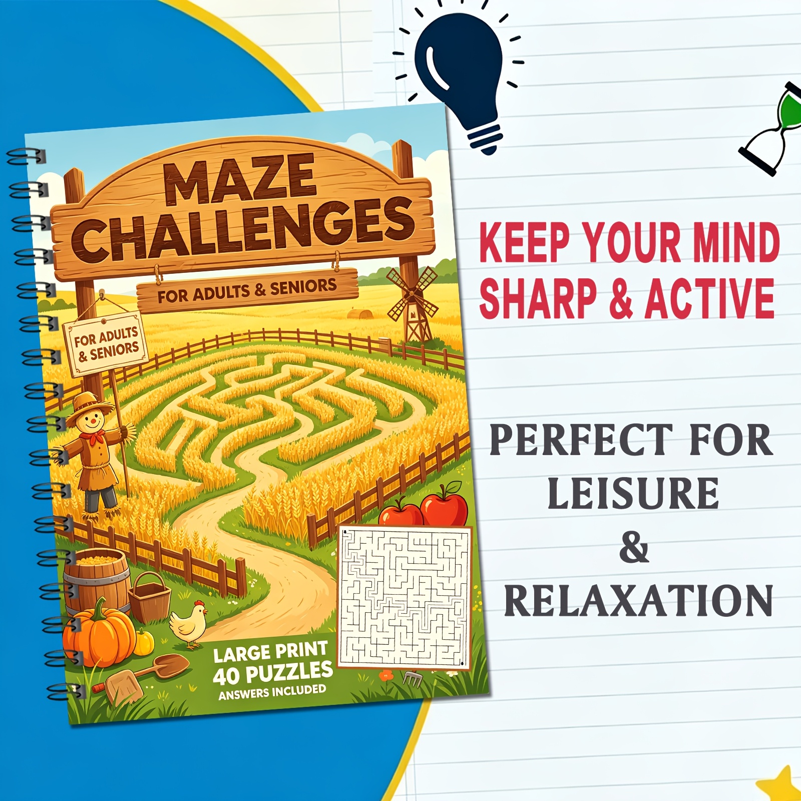 Maze Challenges Book, Brain Teaser for Adults