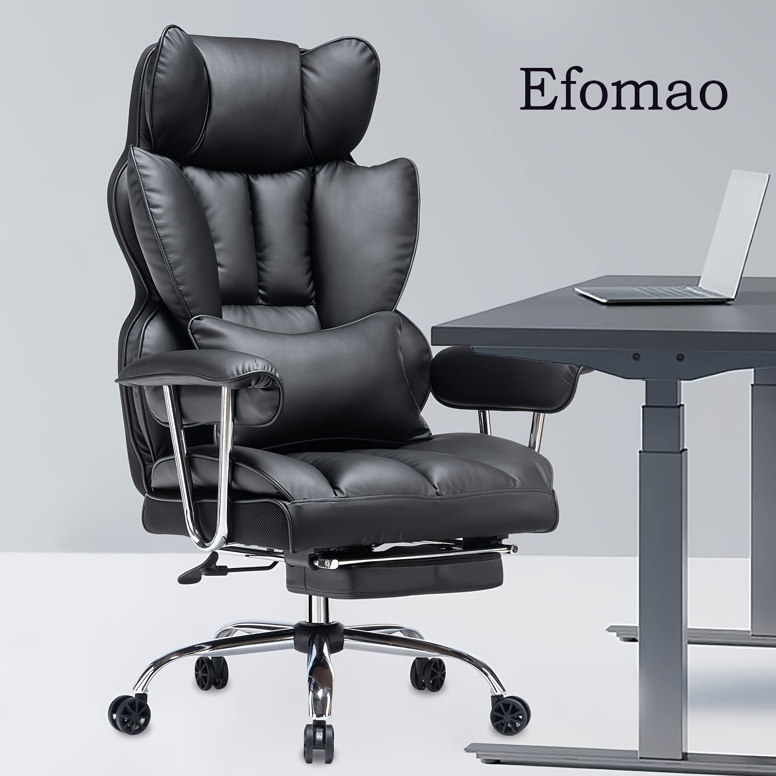 

Efomao Big And Tall Office Chair, Pu Leather Computer Chair, Executive Office Chair With Leg Rest And Lumbar Support