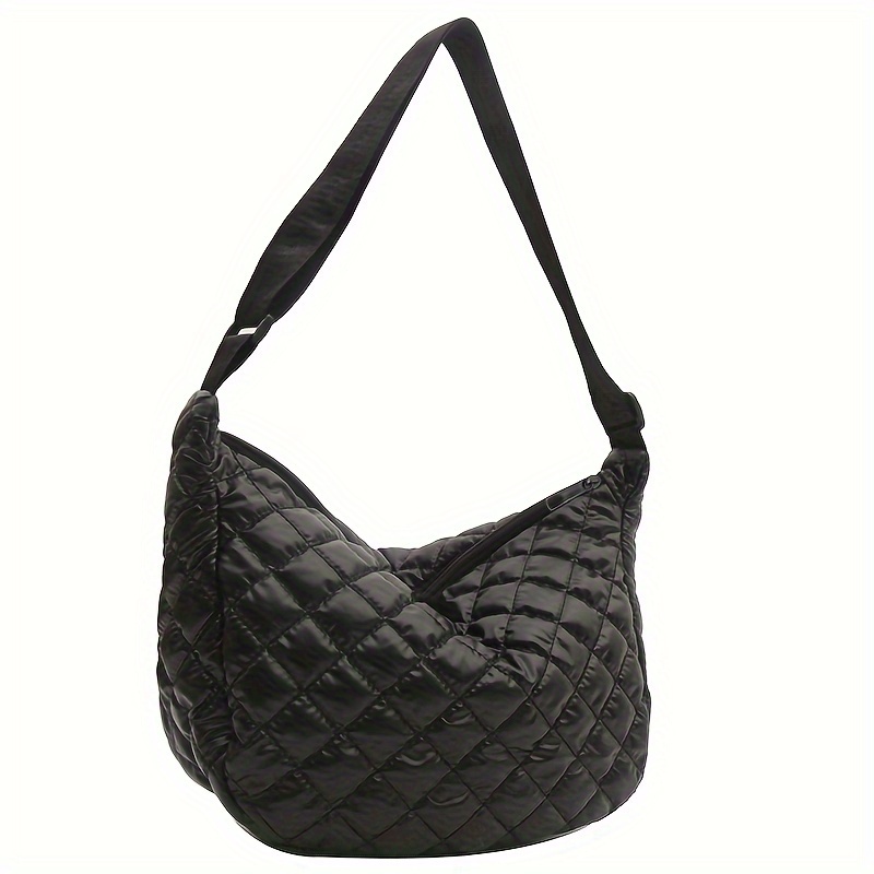 

Adjustable Strap Casual Grid Shoulder Bag, Zipper Closure, Black, Lightweight And Crossbody Bag