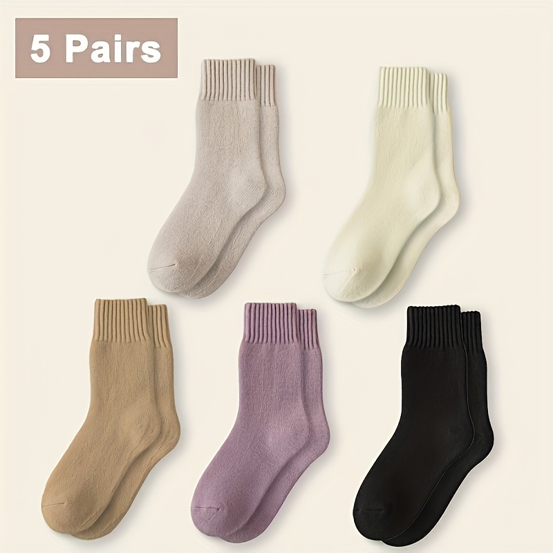 5-pack Women's Mid-calf -lined Socks For Fall/winter, Indoor & Outdoor Casual Sports
