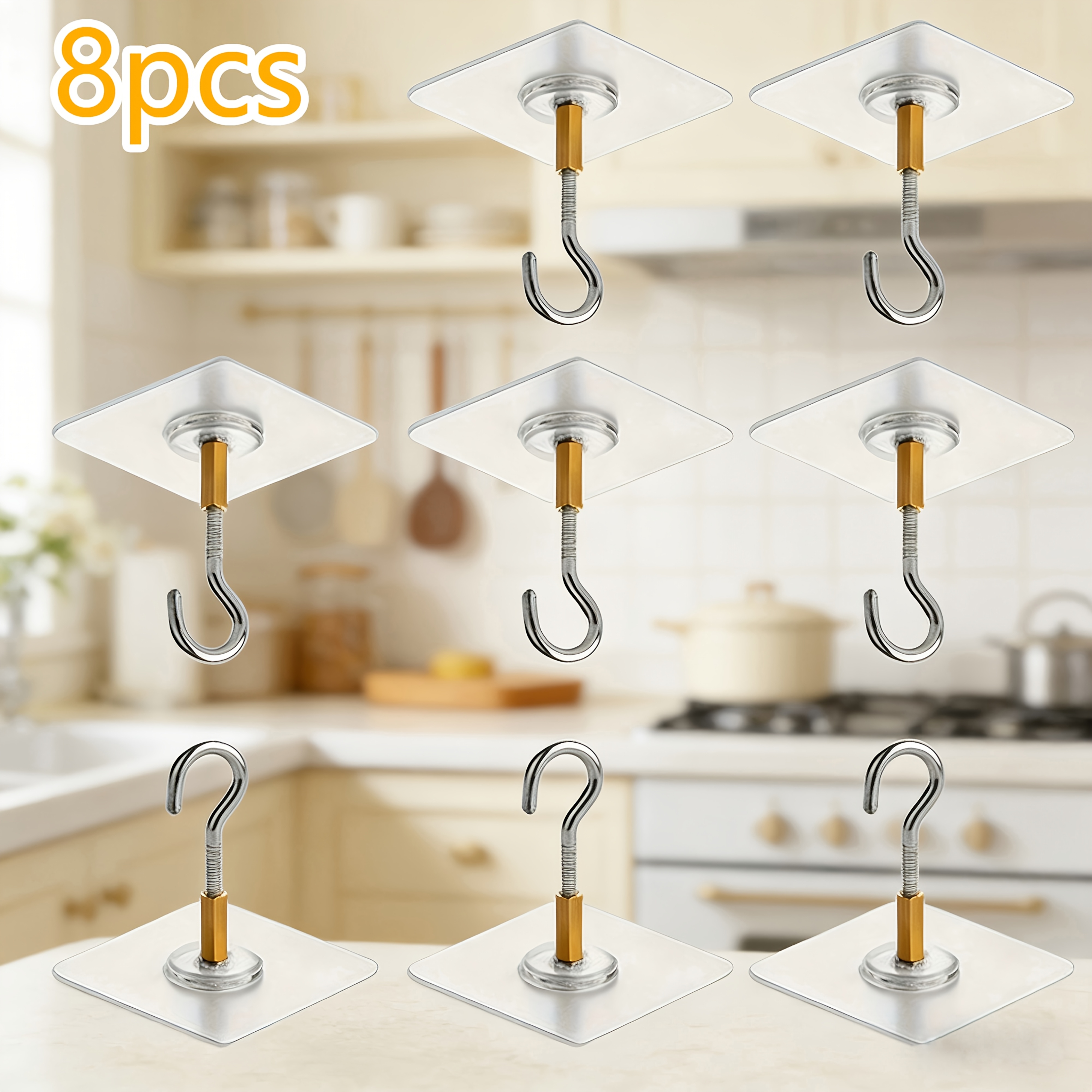 Image of Set Of 8 Sturdy Ceiling Hooks For Uses, Including Holiday Decorations, Plant Hanging, Kitchen Utensil Storage, Lanterns, And Clothing; Strong Self-adhesive Hooks Ideal For Festive Decor, Utility Hooks