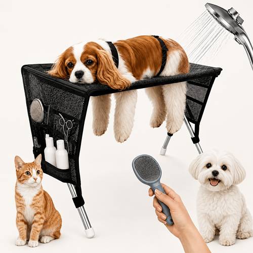 pet grooming hammock with stand foldable mesh grooming bed for nail bathing and cleaning