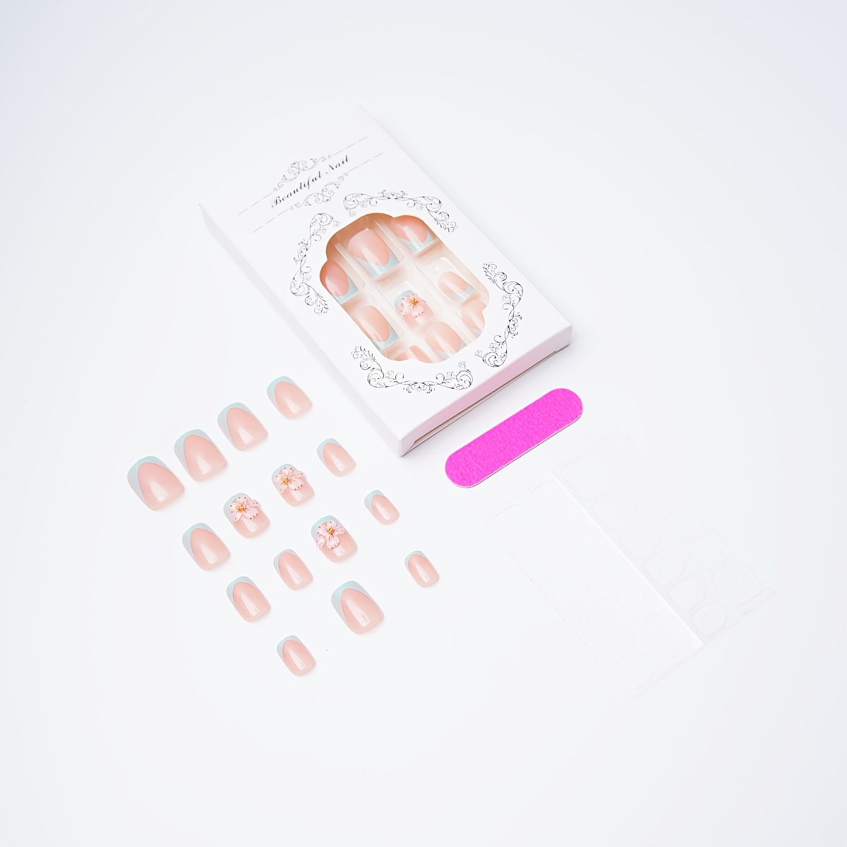 24pcs Short Square Fake Nails Press On Nails With 3d Flower Gel Design, Sweet Cool Full Cover False Nails For Women