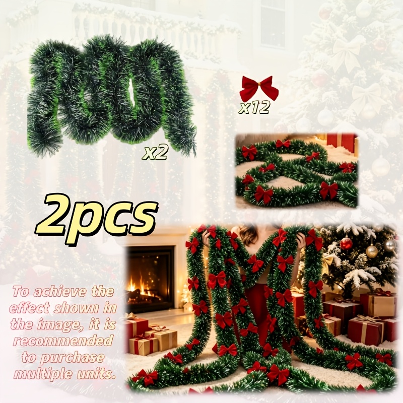 TEMU 2-piece Set = 6m Dark Green Christmas Chenille Trim Decoration, Suitable For Courtyard, Garden, Balcony, And Other Decorations, Home And Kitchen