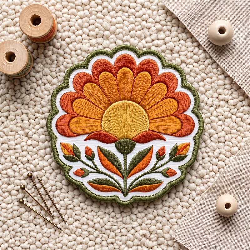 TEMU 1pc Vintage Fall Flower Embroidered Patch, Iron On Sew On Badge, Retro Autumn Floral Patch For Jacket Backpack Clothing