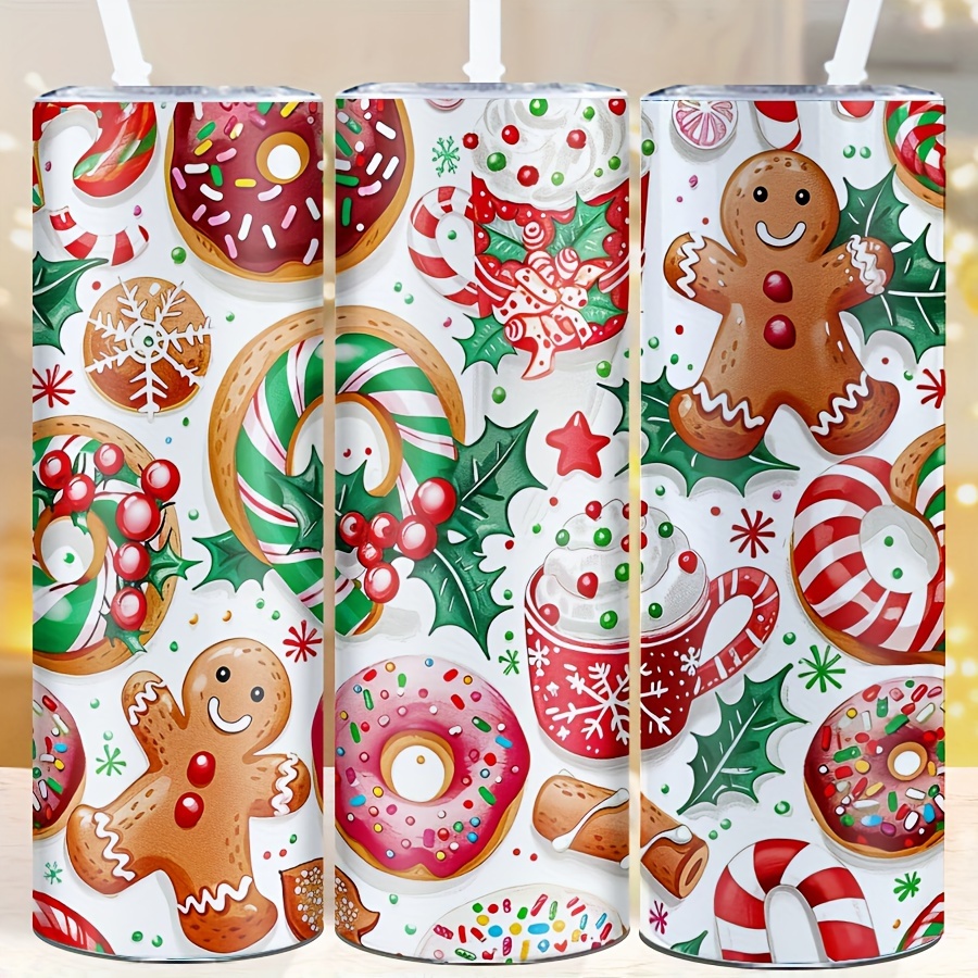 

20oz Stainless Steel Tumbler With Lid & Straw - Double-walled Insulated Coffee Cup, Christmas Gingerbread For Man Design, Perfect For Holiday Parties & Gifts