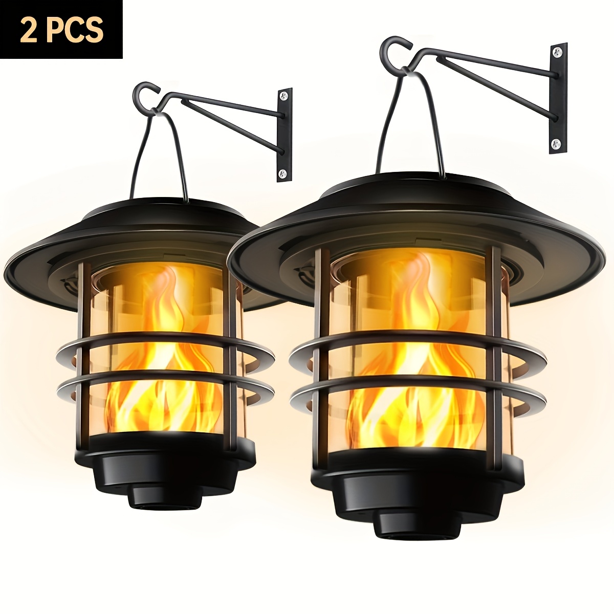   solar hanging lantern outdoor flickering flames heavy glass stainless solar outdoor light for wall fence patio hiking camping