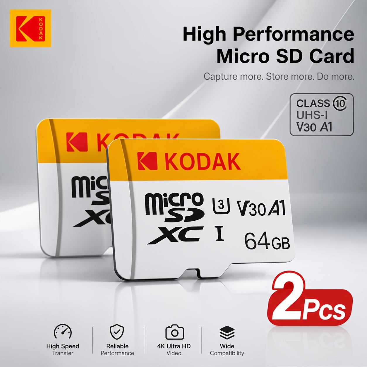 TEMU 2-pack Kodak Micro Sd Card U3 V30 A1 Class10 Tf Memory Card 4k Video For Dash Camera Phone Drone