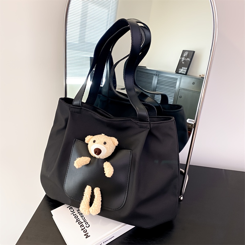 cute teddy bear canvas tote bags for women, large capacity single shoulder fashion handbags, casual print, underarm commuter bags, versatile for travel, beach, school and shopping - canvas material | Great Deals | Temu