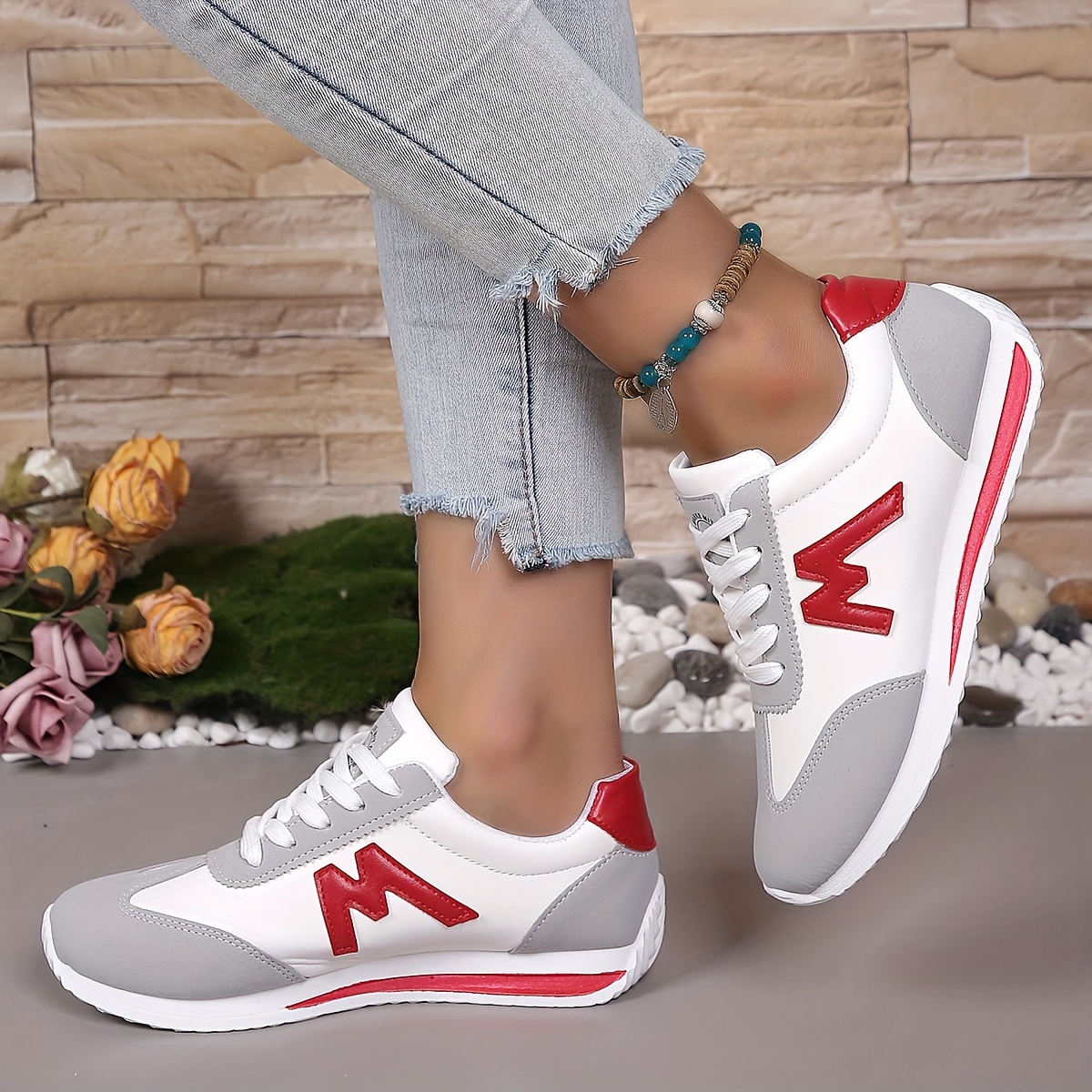 Womens Fashionable Letter Print Sneakers - Casual Lace-Up Outdoor Shoes with Breathable Comfort - Lightweight, Durable & Ideal for All-Day Wear