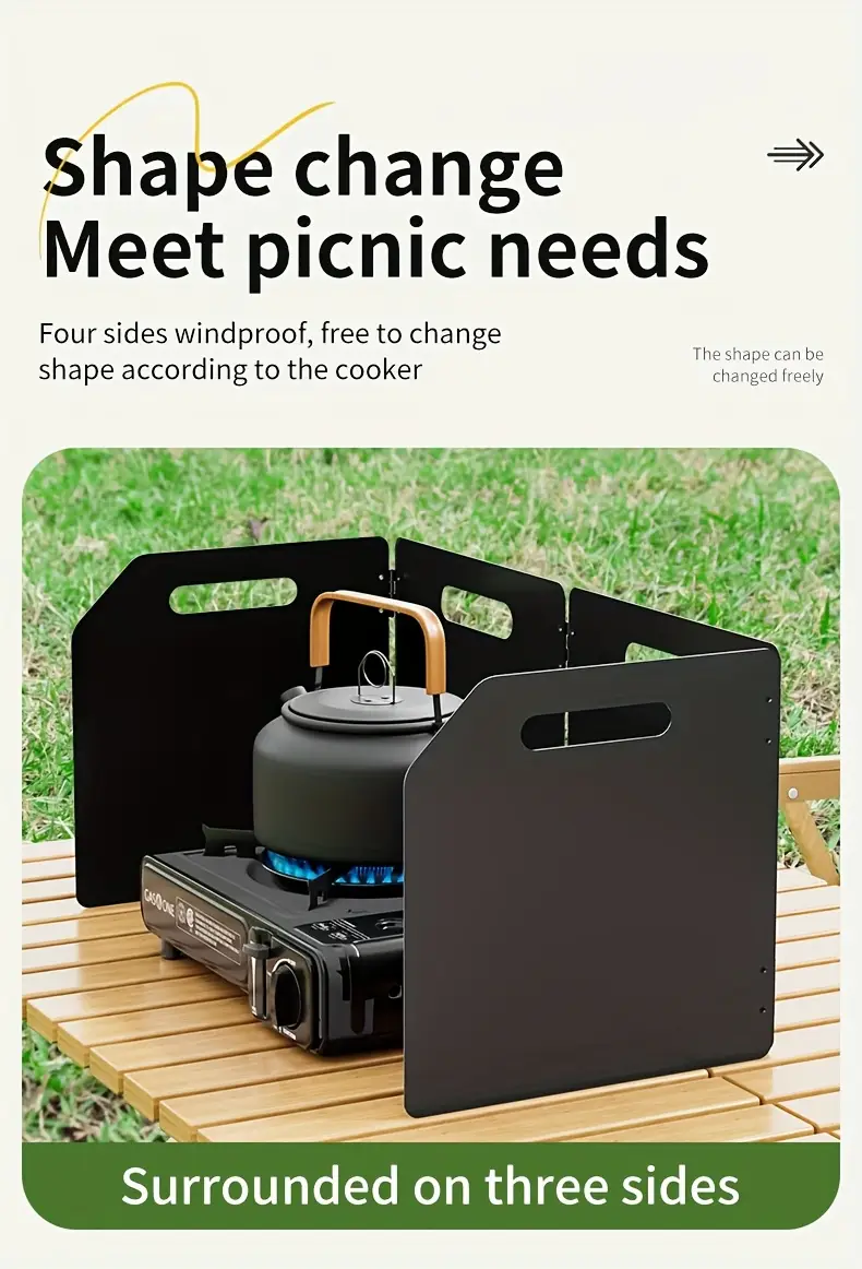 portable folding camping stove windshield 4 sided rectangle metal wind protection powder coated lightweight easy to carry with storage bag outdoor cookware Product details 6